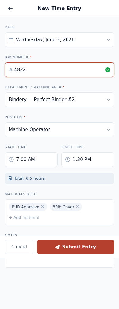 New Time Entry - Mobile